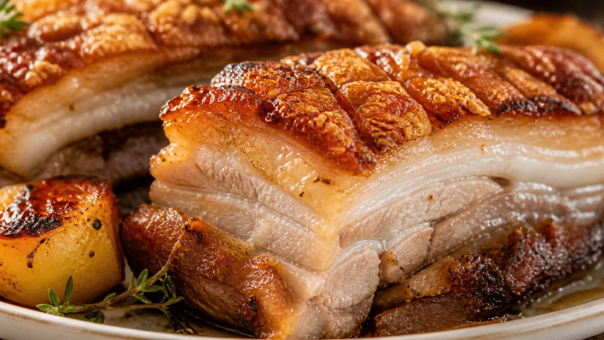 Poitrine de porc au four : la cuisson douce pour une viande fondante et une couenne bien dorée